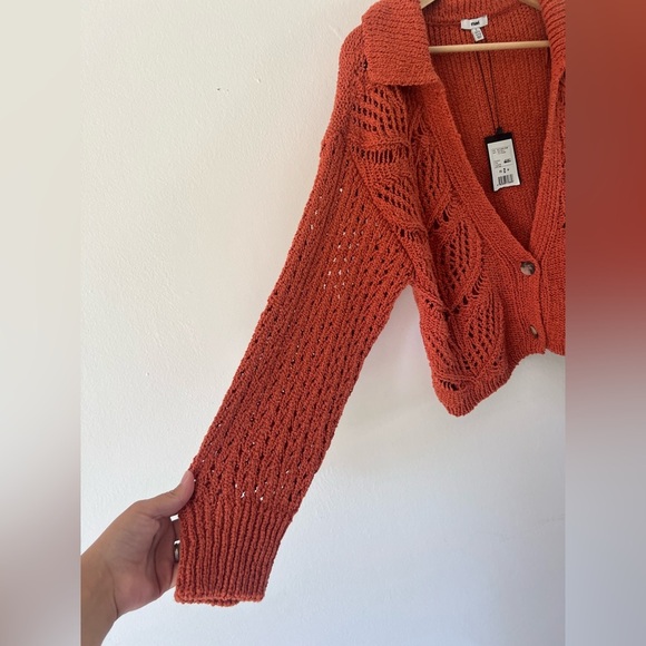 Mavi Orange Crochet Collared Knit Long Sleeve Button Front Cardigan Size Small - Picture 4 of 9